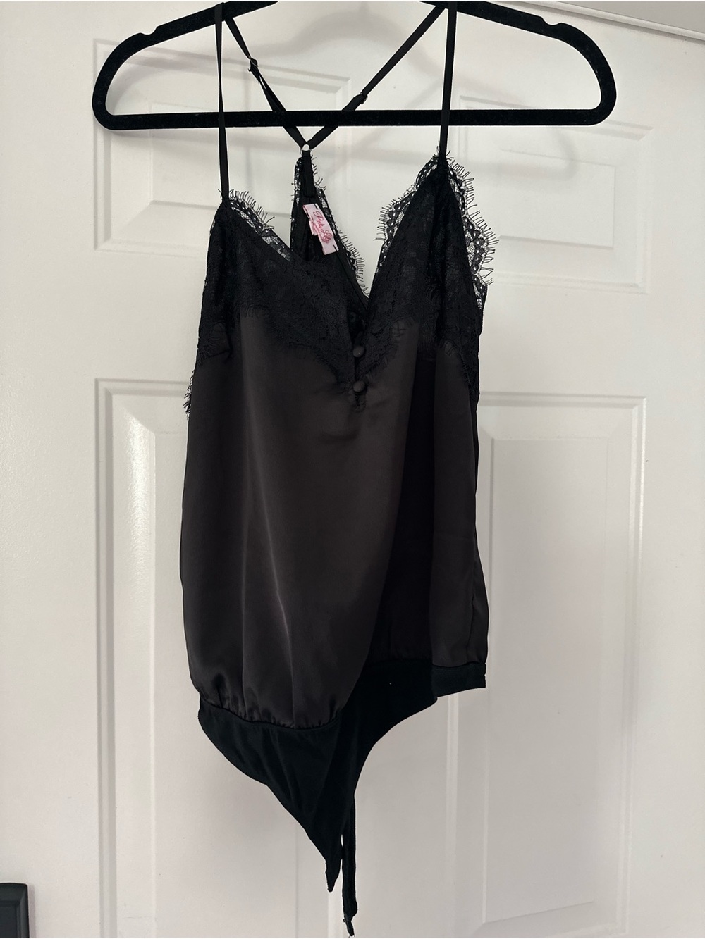 Lace-Trim Satin Bodysuit - Black